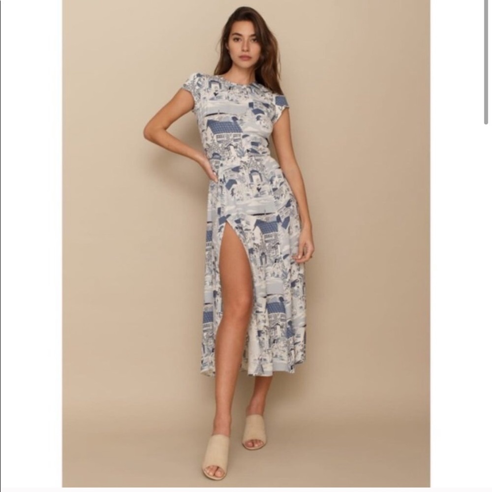 Reformation Blue and White Midi Dress